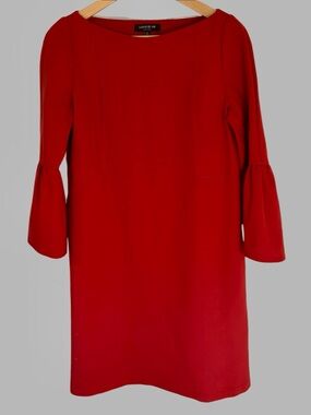 👗 Lafayette 148 New York Red Bell-Sleeve Shift Dress, Size S, Dry Clean Only